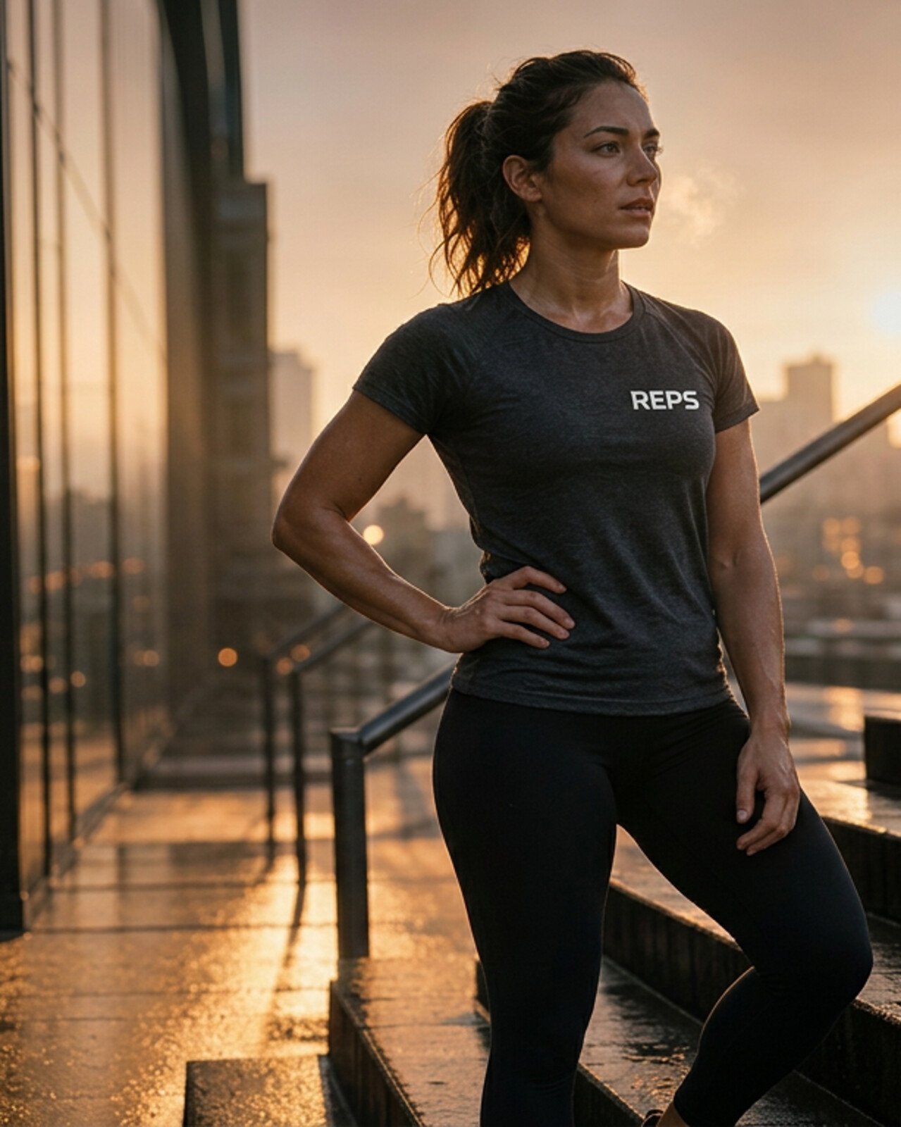 A REPS-registered trainer pauses on a wet dawn street after a hill session.